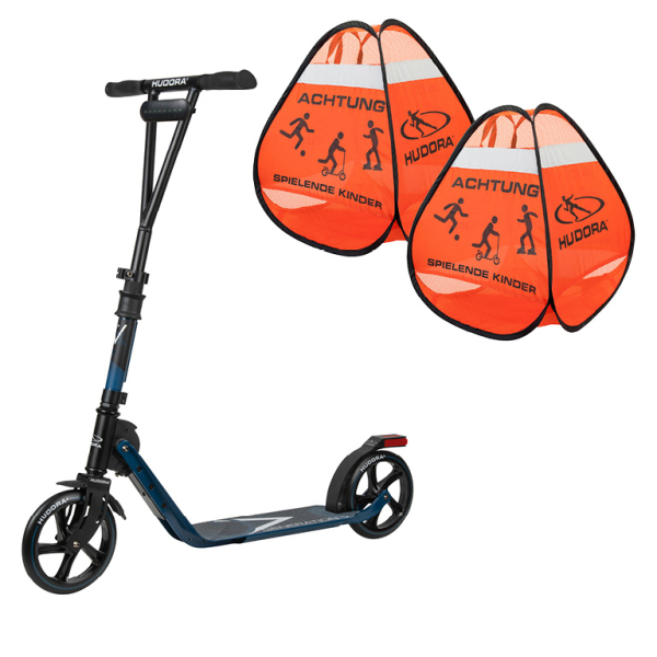 HUDORA BigWheel® Generation V 205, Scooter dunkelblau "Exklusiv Edition" mit Safety Pop Up Set (Bun)